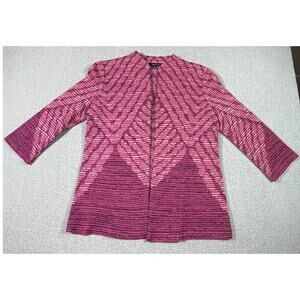 Misook Womens XS Pink Geometric Print Open Front 3/4 Sleeve Chic Cardigan